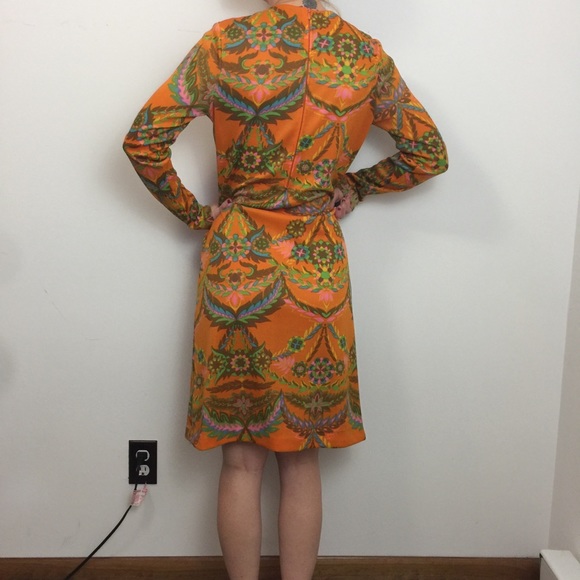 VINTAGE Francis-X Orange Psychedelic Print Dress - Picture 4 of 8